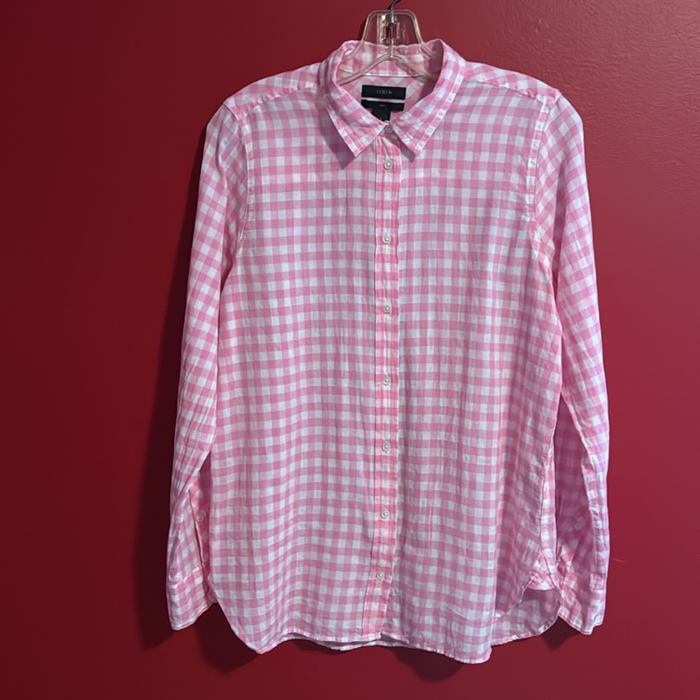 J. Crew Pink & White Gingham Plaid Lightweight Button Down Shirt
